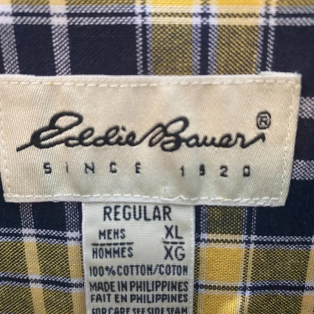 SOLD Eddie Bauer Black & Yellow Plaid Flannel Long Sleeve Shirt NWOT - Picture 6 of 14